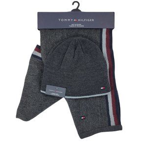 Tommy Hilfiger Men's Beanie Hat and Scarf Set One Size Dark Grey